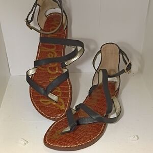 Sam Edelman Black and Gold Strappy Gladiator Sandals